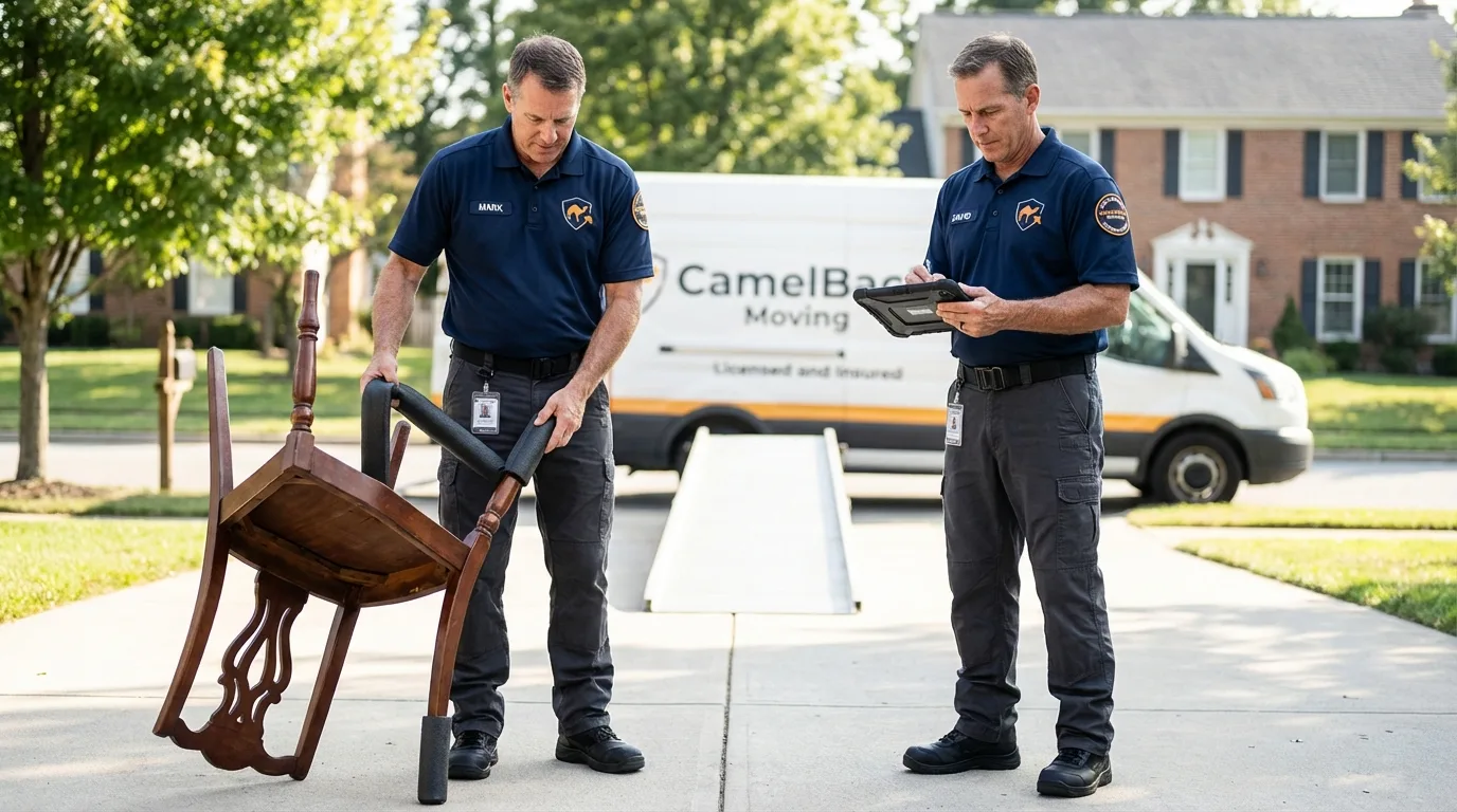 Movers inspecting furniture for damage prevention before loading in Stone Ridge, NY
