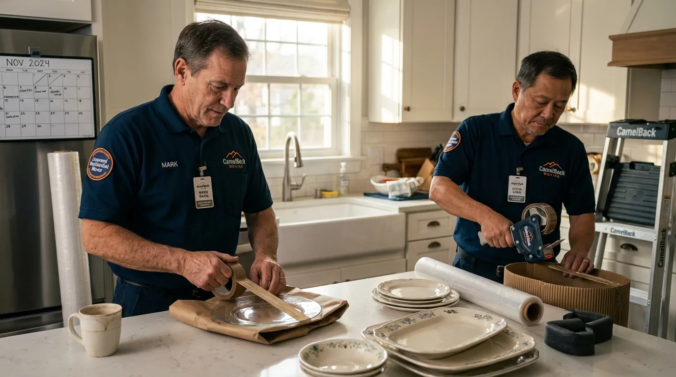 Professional crew packing kitchen dishware in Stone Ridge, NY